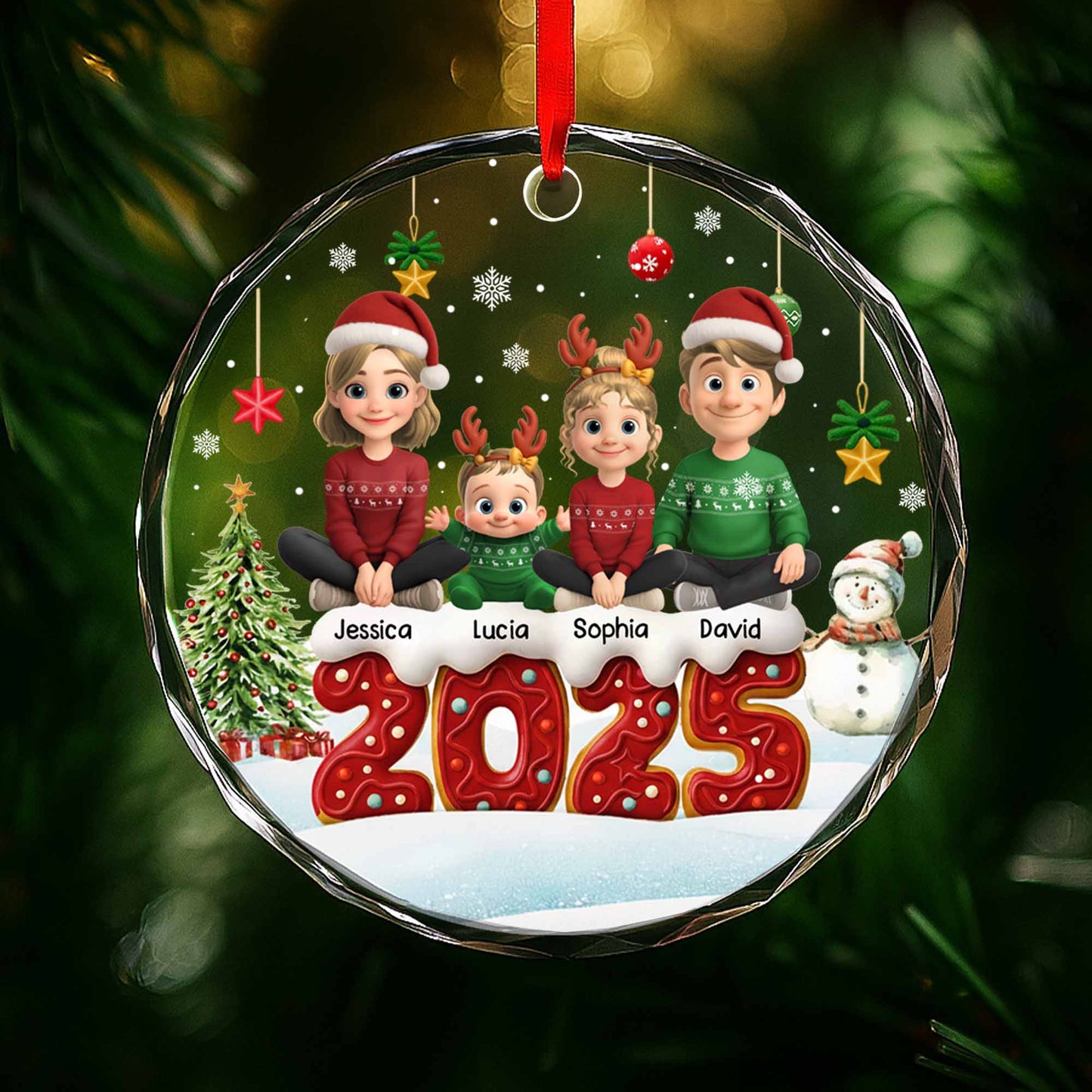 Celebrate Family Christmas With Charming Festive Scene,Personalized Custom Circle Glass Ornament,Gift For Family