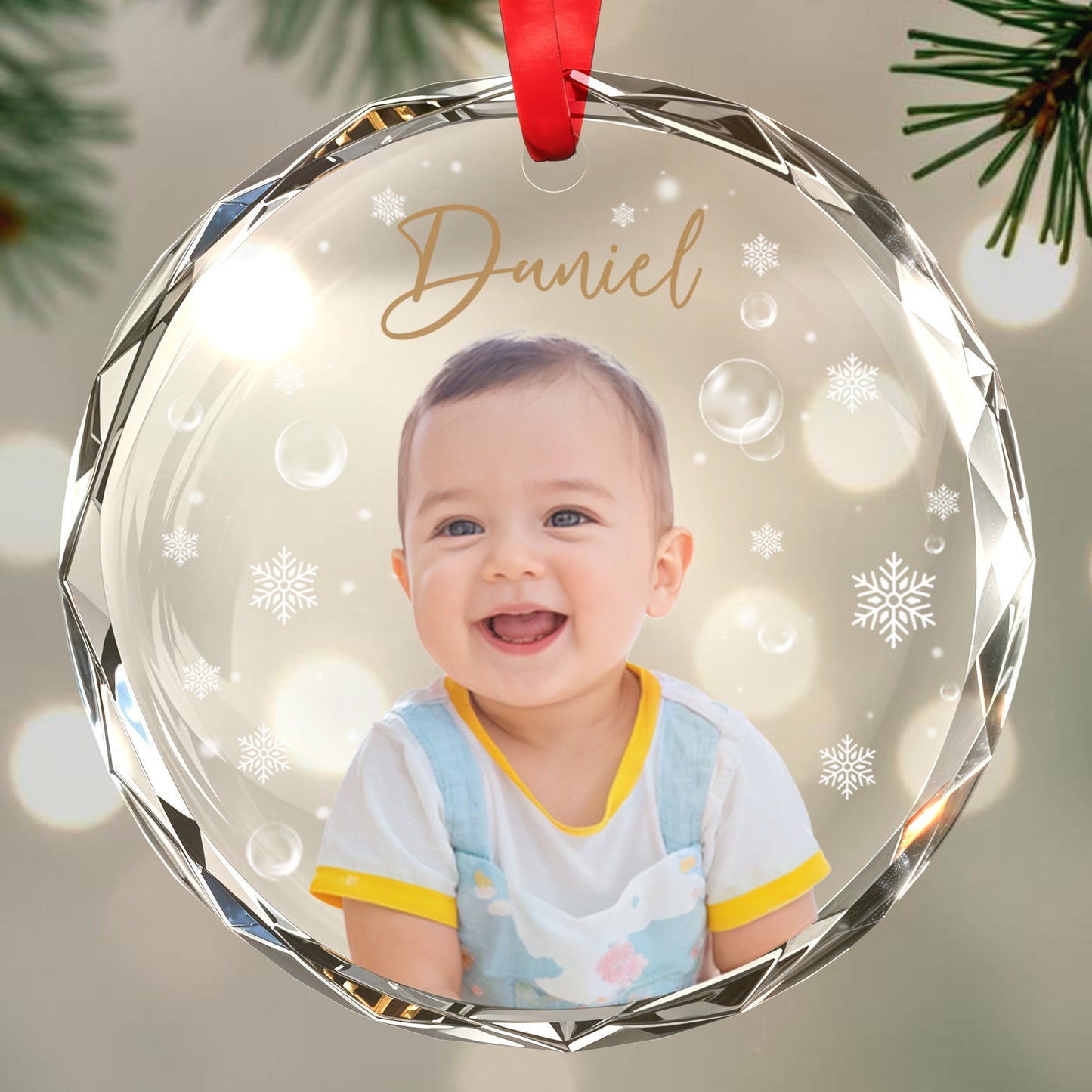 Joy & Love During This Festive Season - Personalized Custom Circle Glass Ornament - Gift For Family